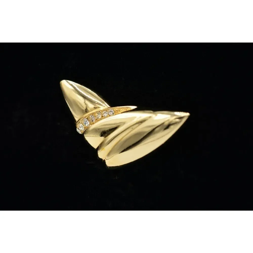 Vintage Statement Pin Brooch Gold Rhinestone Crystal Abstract Shape NOS 1980s 9B